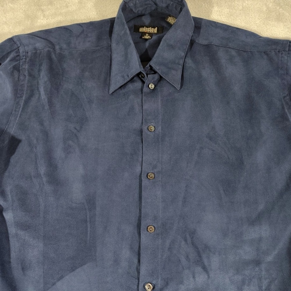 Unlisted Kenneth Cole Sueded Shirt Men XL‎ 17 34/35 Navy Evening Elegant Soft